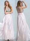 Scoop Neck Pearl Pink Chiffon Floor-length Beading Girls Prom Dress #02014822