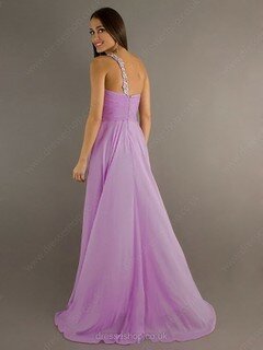 A-line One Shoulder Chiffon Floor-length Appliques Prom Dresses #02014907