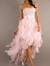 Cute Pearl Pink Chiffon Tulle Spaghetti Straps with Bow Asymmetrical Prom Dress #02014966