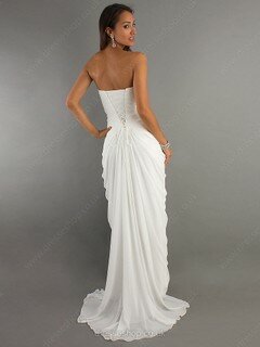 Sheath/Column White Sweetheart Chiffon Beading Split Front Prom Dresses #02014216
