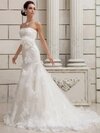 Trumpet/Mermaid Strapless Tulle Satin Court Train Flower(s) Wedding Dresses #00020413