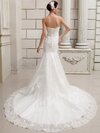 Trumpet/Mermaid Strapless Tulle Satin Court Train Flower(s) Wedding Dresses #00020414