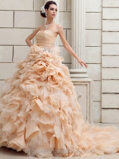Ball Gown Sweetheart Organza Court Train Tiered Wedding Dresses #00020416