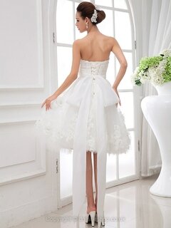 A-line Sweetheart Tulle Satin Knee-length Flower(s) Wedding Dresses #00020433