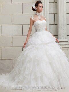 Ball Gown Sweetheart Organza Court Train Tiered Wedding Dresses #00020439