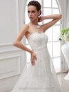 Empire Strapless Tulle Satin Sweep Train Appliques Wedding Dresses #00020442