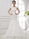 Trumpet/Mermaid Scoop Lace Satin Sweep Train Appliques Wedding Dresses #00020444