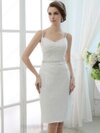 Sheath/Column Spaghetti Straps Sequined Knee-length Rhinestone Wedding Dresses #00020452