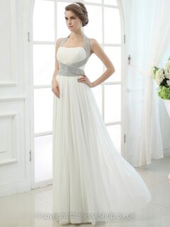 Empire Halter Chiffon Floor-length Ruffles Wedding Dresses #00020456