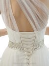 A-line One Shoulder Tulle Satin Court Train Rhinestone Wedding Dresses #00020457