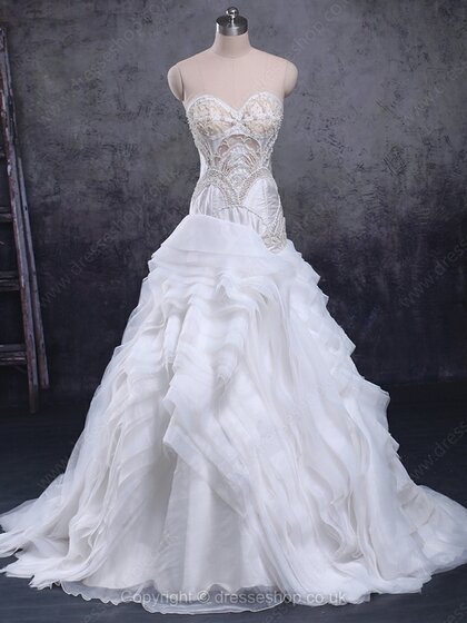 Princess Sweetheart Organza Taffeta Court Train Tiered Wedding Dresses #00020461