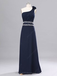 A-line Chiffon One Shoulder Rhinestone Floor-length Prom Dresses IS#02020087