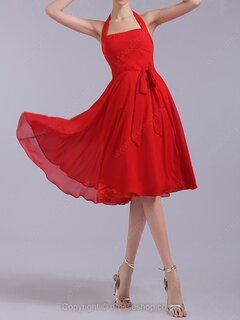 A-line Chiffon Halter Sashes/Ribbons Knee-length Prom Dresses IS#02020080