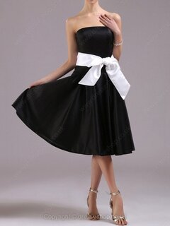 A-line Satin Strapless Sashes/Ribbons Knee-length Prom Dresses IS#02020072