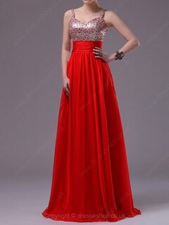 A-line Straps Chiffon Floor-length Sequins Evening Dresses #02023232