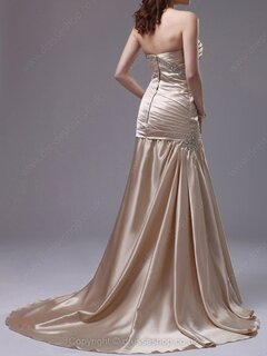 Sheath/Column Sweetheart Elastic Woven Satin Sweep Train Ruffles Evening Dresses #02023225