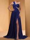 A-line One Shoulder Chiffon Sweep Train Ruffles Prom Dresses #02014453