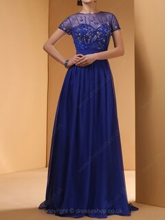 A-line Scoop Chiffon Tulle Floor-length Sequins Evening Dresses #02060466