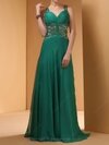 A-line Straps Chiffon Floor-length Beading Prom Dresses #02014450