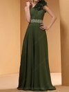 A-line One Shoulder Chiffon Floor-length Flower(s) Prom Dresses #02014440