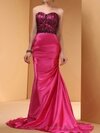 Trumpet/Mermaid Sweetheart Silk-like Satin Court Train Lace Prom Dresses #02014443