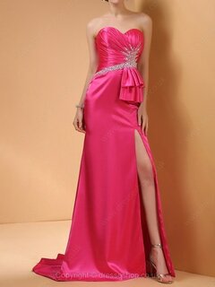 Sheath/Column Sweetheart Silk-like Satin Court Train Split Front Prom Dresses #02014418