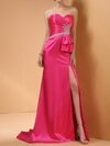 Sheath/Column Sweetheart Silk-like Satin Court Train Split Front Prom Dresses #02014418