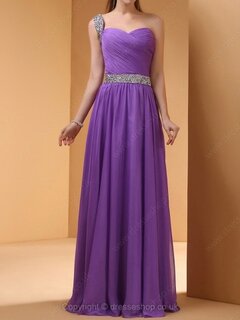 A-line One Shoulder Chiffon Floor-length Sequins Evening Dresses #02060458