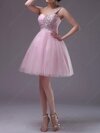 A-line One Shoulder Tulle Short/Mini Rhinestone Cocktail Dresses #02051682