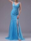 Trumpet/Mermaid Straps Tulle Chiffon Sweep Train Split Front Evening Dresses #02023231