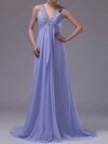 Empire Straps Chiffon Sweep Train Rhinestone Evening Dresses #02023229