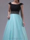 A-line Off-the-shoulder Tulle Satin Floor-length Beading Party Dresses #02111318