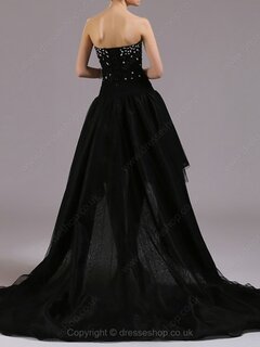 A-line Sweetheart Tulle Satin Organza Asymmetrical Rhinestone Prom Dresses #02014385