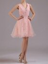 A-line V-neck Chiffon Organza Short/Mini Beading Cocktail Dresses #02042239