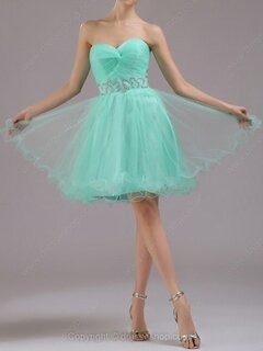 A-line Sweetheart Tulle Elastic Woven Satin Short/Mini Criss Cross Cocktail Dresses #02042237