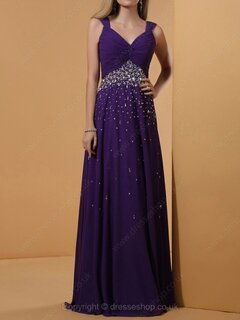 A-line Straps Chiffon Floor-length Rhinestone Prom Dresses #02014341