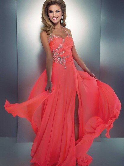 Boutique A-line Backless Chiffon with Beading Halter Prom Dresses #02011729