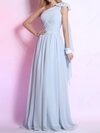 A-line One Shoulder Chiffon Floor-length Ruffles Evening Dresses #02023122