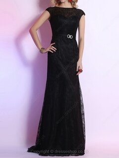 Sheath/Column Bateau Lace Sweep Train Sashes/Ribbons Evening Dresses #02023108