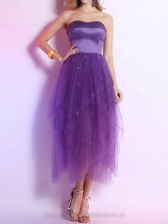 A-line Sweetheart Tulle Satin Asymmetrical Tiered Homecoming Dresses #02051644