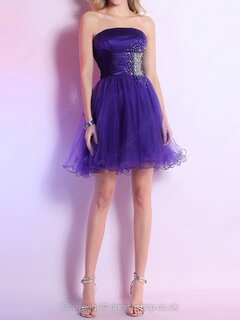 A-line Strapless Tulle Satin Short/Mini Sequins Homecoming Dresses #02051643
