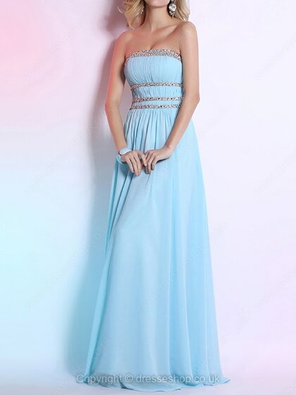 A-line Strapless Chiffon Floor-length Sequins Prom Dresses #02014288