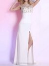 Sheath/Column Scoop Elastic Woven Satin Sweep Train Appliques Evening Dresses #02023098