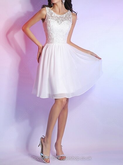 A-line Scoop Chiffon Short/Mini Lace Homecoming Dresses #02051637