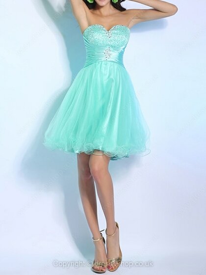 A-line Sweetheart Tulle Satin Short/Mini Rhinestone Homecoming Dresses #02051635