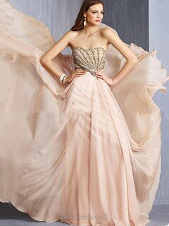 A-line Sweetheart Chiffon Crystal Detailing Ladies Sweep Train Prom Dress #02017359