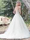 Fashion Off-the-shoulder White Tulle Appliques Lace Sweep Train Wedding Dress #DS00022161