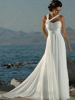 Sweep Train Lace-up White Chiffon Ruffles Sweetheart Wedding Dress #00018126